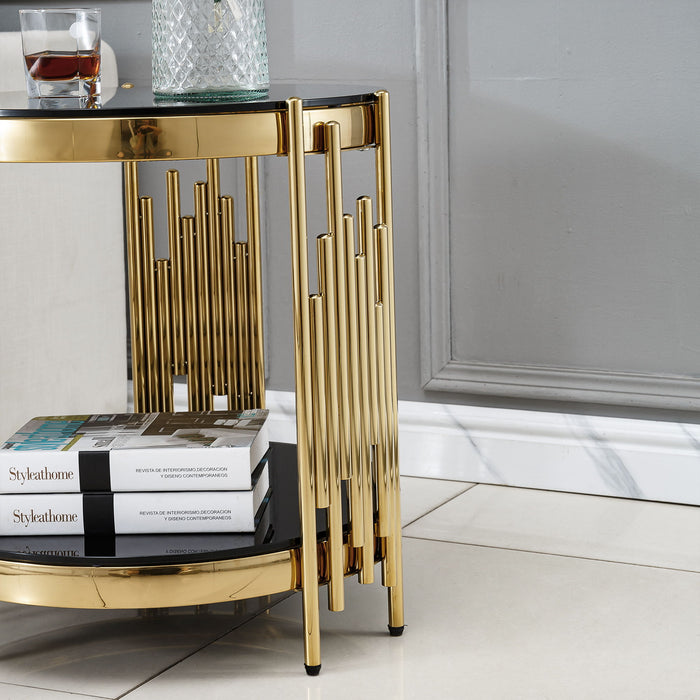 Round Double Tier Table With Flute Shaped Tube Legs