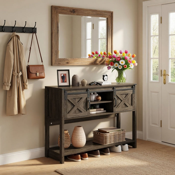 Farmhouse Entryway Table With Sliding Barn Door