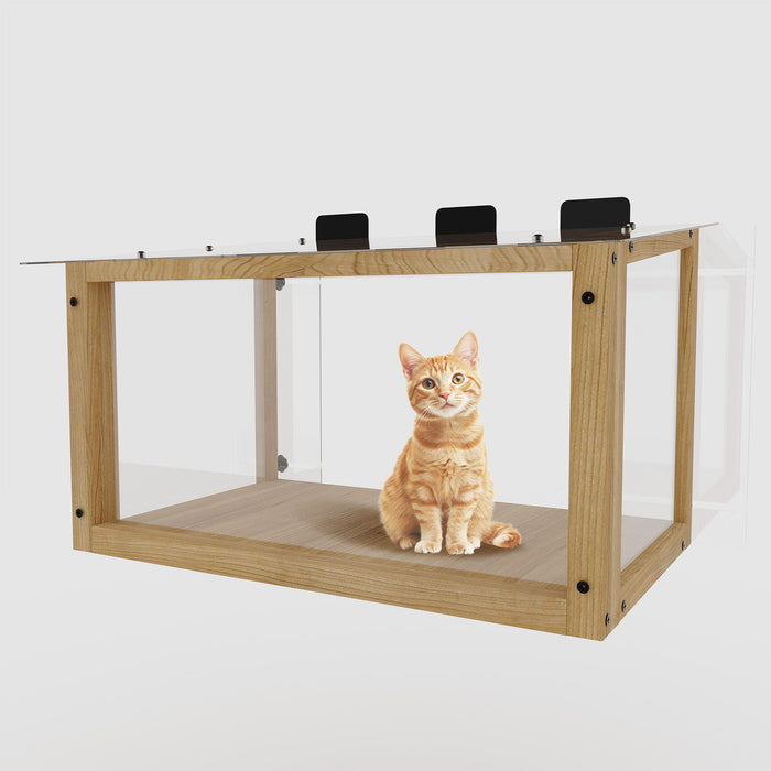 Transparent Acrylic Window Cat Perch Catio Cat Window Box - Natural Wood / Transparent