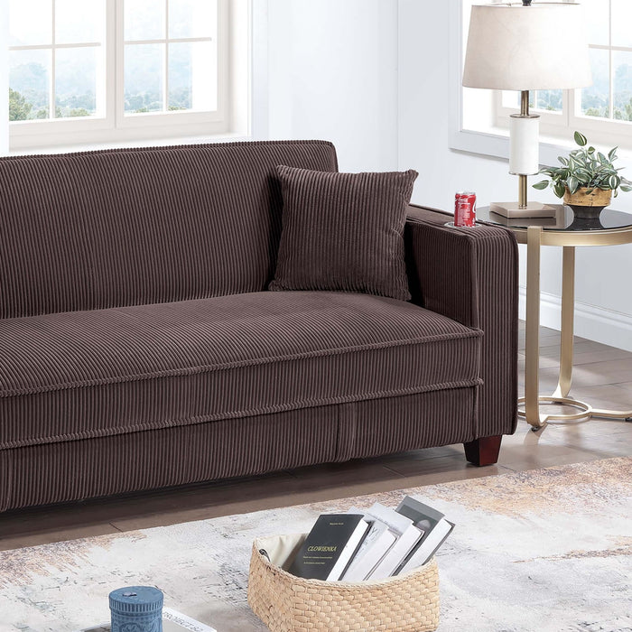 Modern Convertible Sofa With Hidden Storage USB Port, Cup Holder