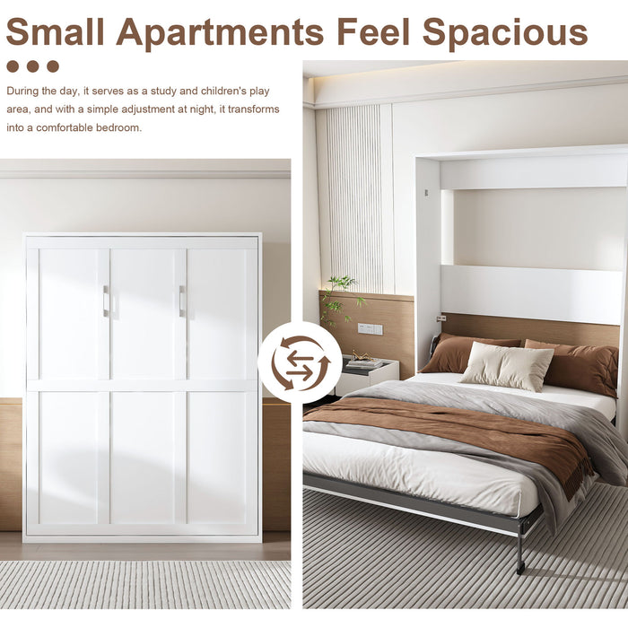 Queen Murphy Bed, Foldable Wall Bed, Space Saving Design For Bedrooms - White