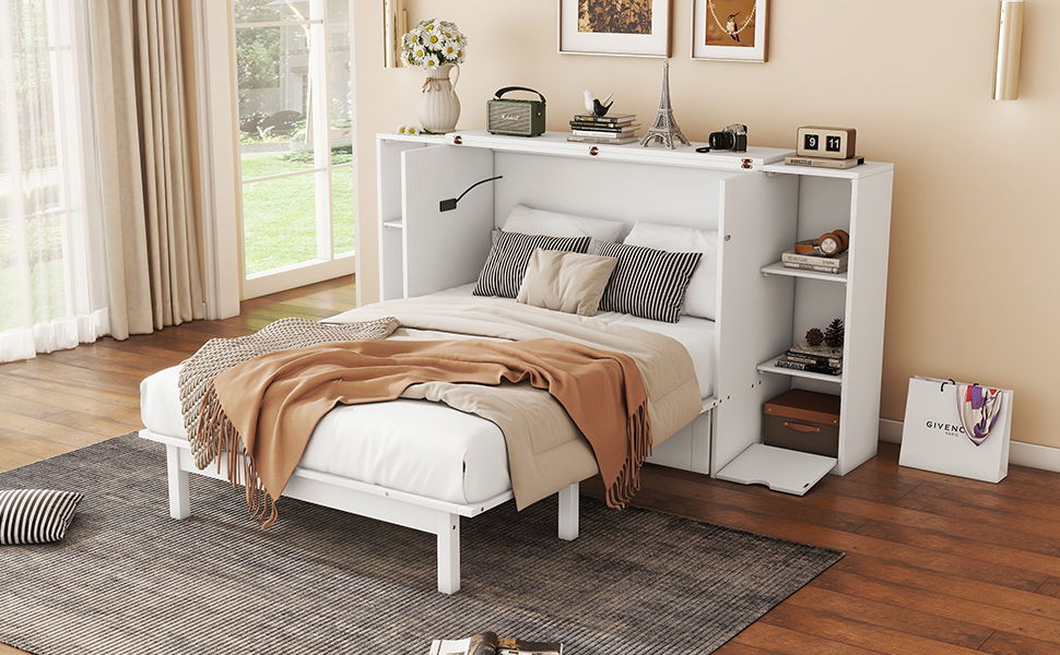 Murphy Bed With Shelves, Drawers And USB Ports