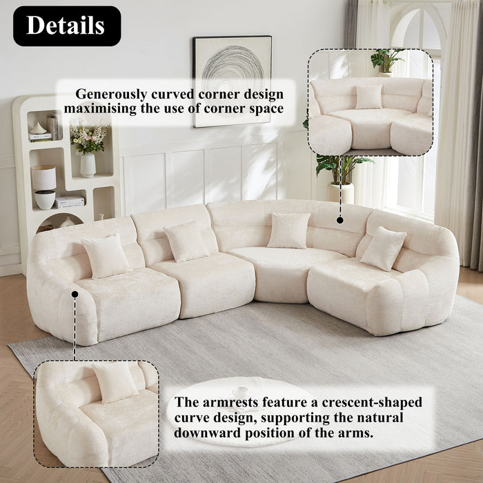 Luxury Curved Corner Sectional Sofa With 4 Pillows