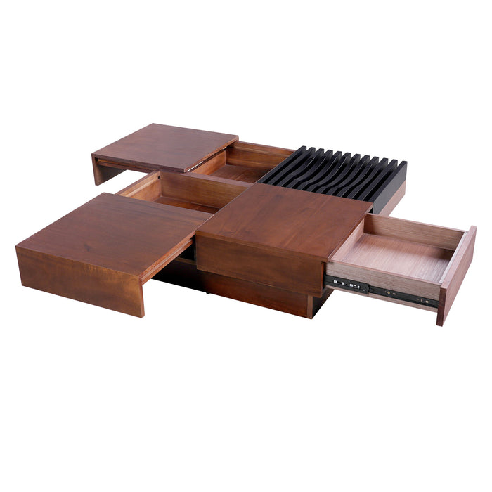Italian Retro Inspired Acacia Wood Storage Coffee Table - Brown / Black