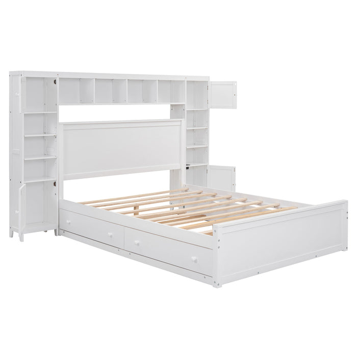 Bed With All In One Cabinet, Shelf And Sockets, Twin Long Trundle