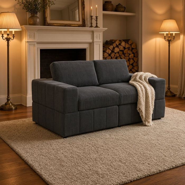 Oversized Modular Loveseat, 2 Piece Living Room Sofa Set - Dark Gray