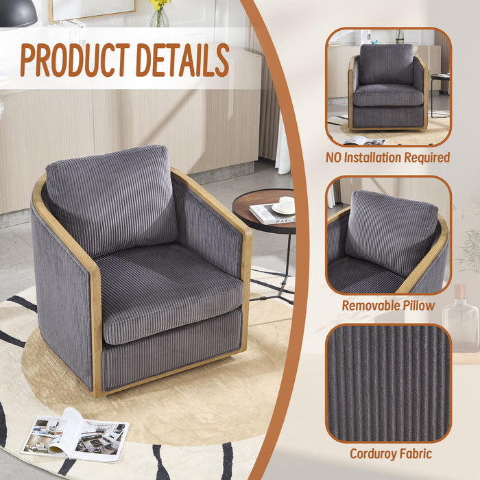 Corduroy Barrel Chair, 360 Degree Swivel