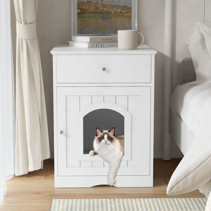 Pet House Cat Litter Box Enclosure With Drawer, Side Table