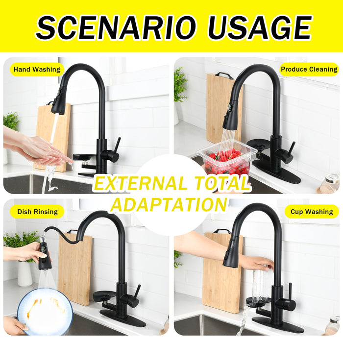 3 In 1 Kitchen Faucet With LED Temperature Display, Pull Down Sprayer