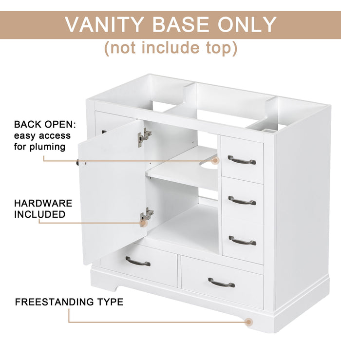 Modern Bathroom Vanity Base Only, 6 Drawer Storage With Adjustable Shelf