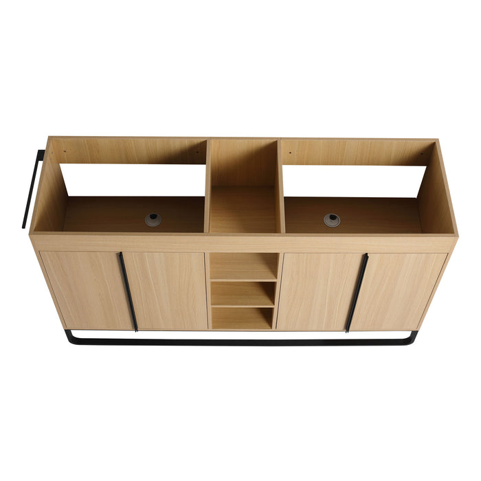 58" Freestanding Bathroom Cabinet With 4 Soft Close Doors & 3 Open Racks (Vanity Only, No Sink) - Oak