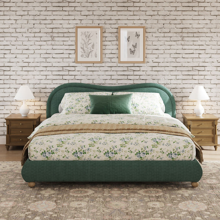 Upholstered Platform Bed Frame With Curved Headboard