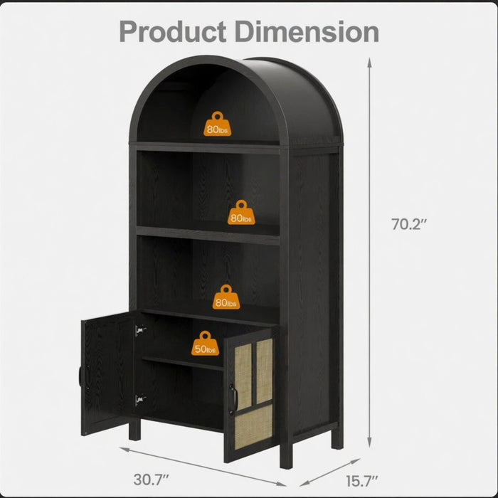 Arched Pantry Cabinet With Adjustable Storage & Doors - Black