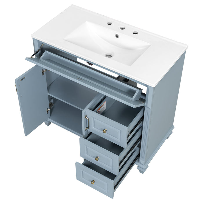 Modern Bathroom Vanity With Sink, 3 Drawers & 2 Doors