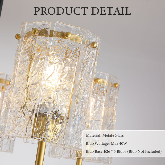 5 Light Chandelier, Textured Glass Pendant Light, (Not Including The Bulb) For Living Room - Black / Gold