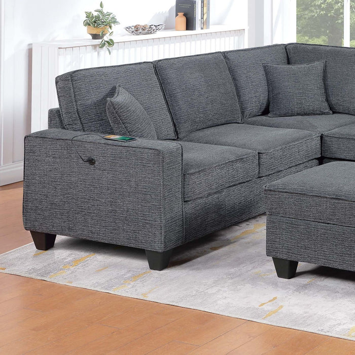 5 Piece Sectional Set Left Arm Loveseat With USB Port Corner Wedge Ottoman Armless Chair Right Arm Loveseat With Chaise - Gray / Slate