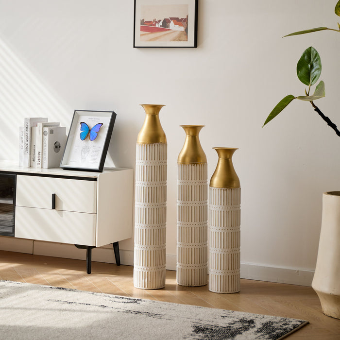 Floor Metal Vases Decorated White Metal Vases (Set of 3) Gorgeous Home Decoration Large Glazed Metal Vases - White