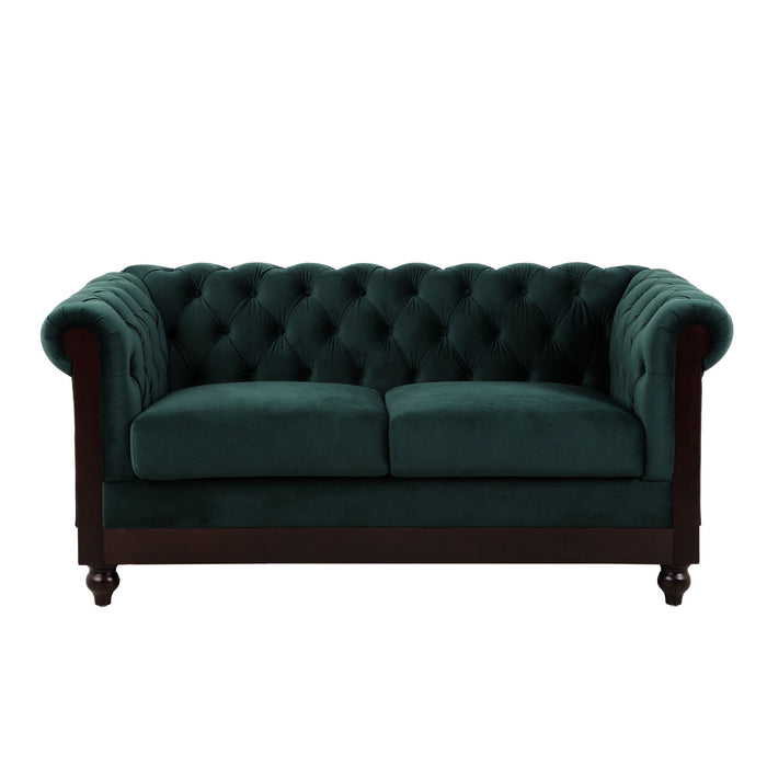 Chesterfield Velvet Loveseat Sofa, 2 Person Rolled Arm Upholstered Couch
