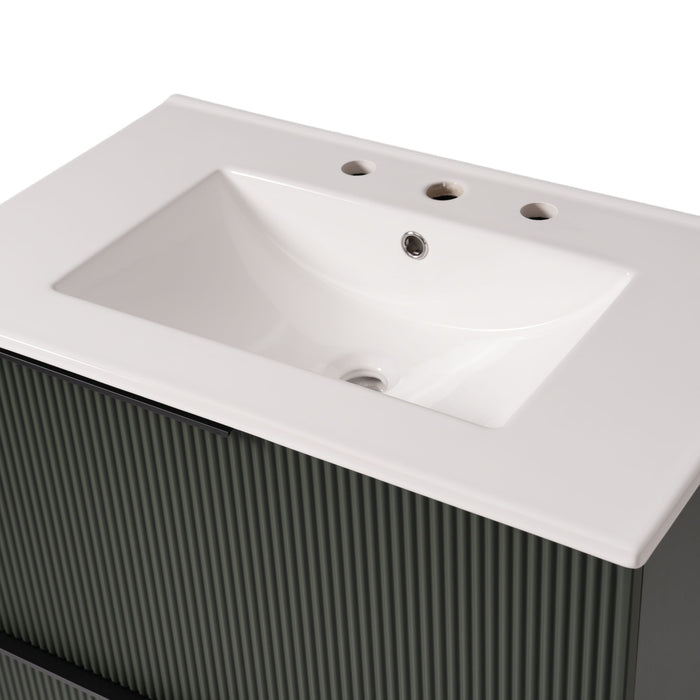 Fluted Bathroom Vanity With Ceramic Sink, Soft Close Slides