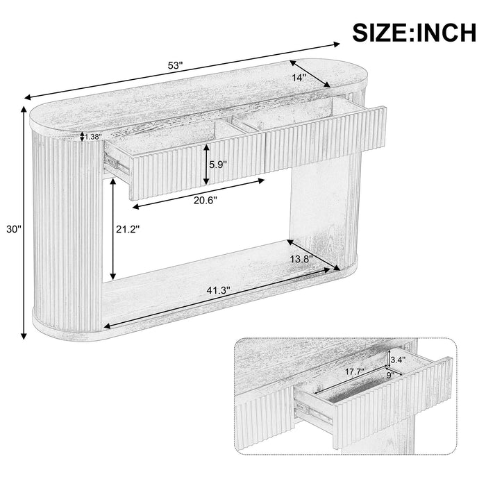 Oval Fluted Console Table With 2 Drawers And Bottom Shelf