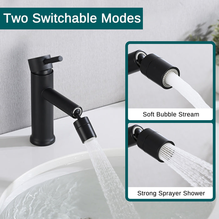 2 Mode Bathroom Faucet With 360 Degree Rotating Aerator For Sink