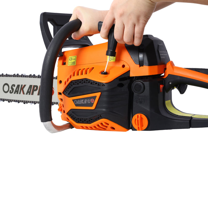 62Cc Gas Powered Chainsaw 22" 2 Cycle Petrol Handheld Chain Saw Epa Compliant For Wood Cutting Aluminium - Orange