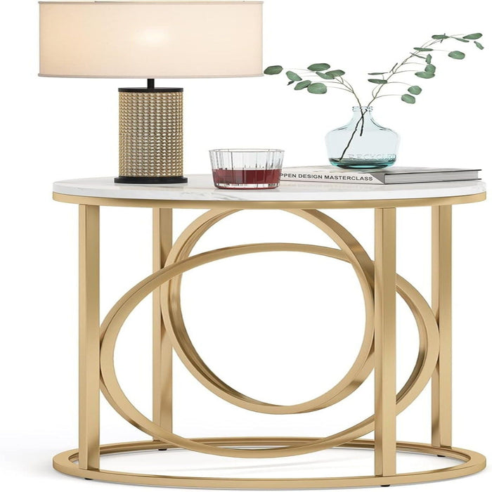 Round End Table - White / Gold