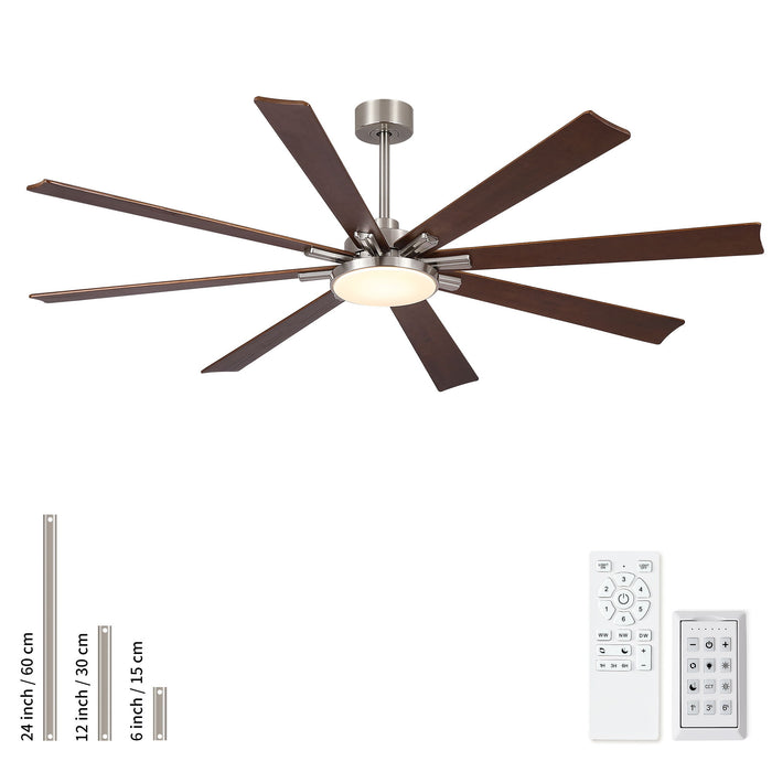 Large Ceiling Fan With Dimmable LED Light 8 Blades Remote Control, Reversible DC Motor