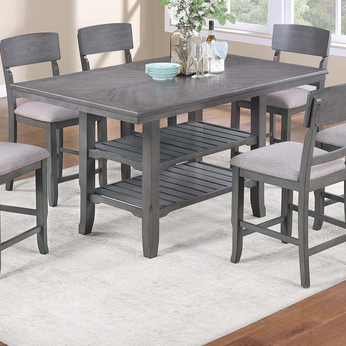 7 Piece Counter Height Dining Set With Storage Shelves, Table & 6 High Chairs - Gray