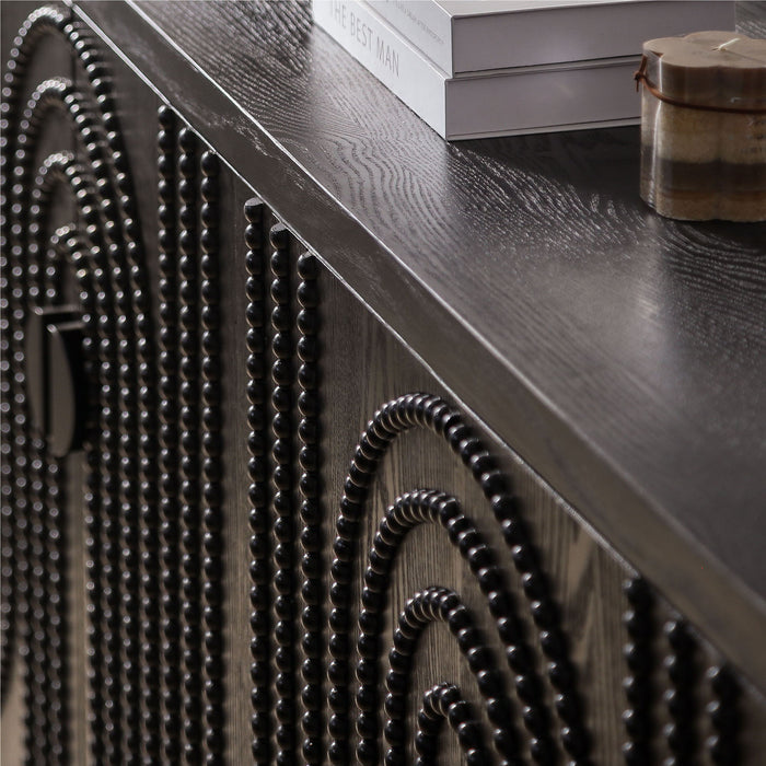 Modern Sideboard Cabinet With Decorative Nailhead Accents, Stylish Storage Solution For Dining, Living Rooms - Black