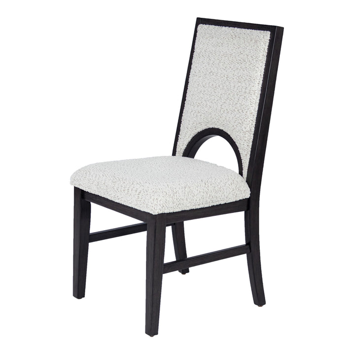 7 Piece Set, Trestle Dining Table And 6 Side Chairs With Cutout Back - Black / Charcoal / White