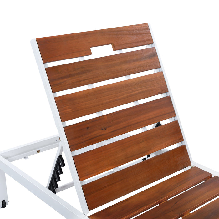 Outdoor Chaise Pool Lounge Chairs With Adjustable Backrest - Brown / White