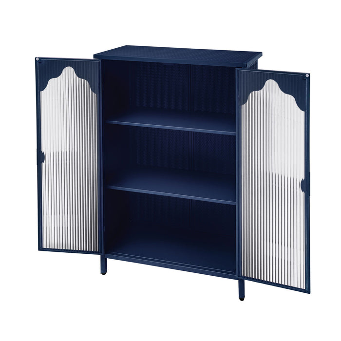 2 Doors Metal Storage Cabinet Display Cabinet With Glass Doors Metal Kitchen Sideboard Buffet Cabinet Glass Storage Cabinet For Dining Room Living Room Bedroom - Dark Blue