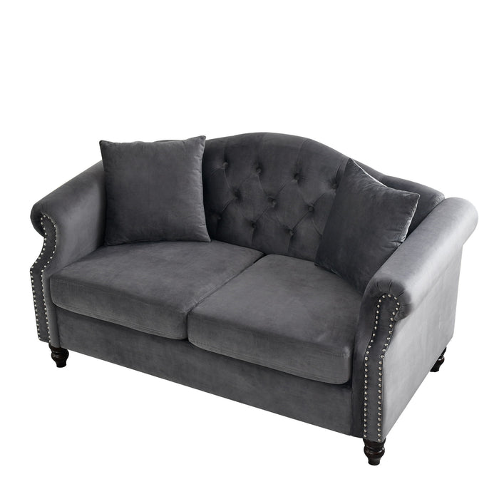 2 Seater Chesterfield Sofa With Rolled Arms And Nailhead Trim For Living Room
