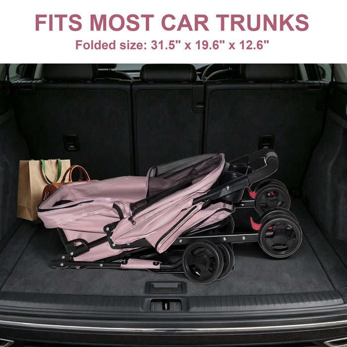 Foldable Pet Stroller For Small Dogs And Cats With Multi Functional Tray
