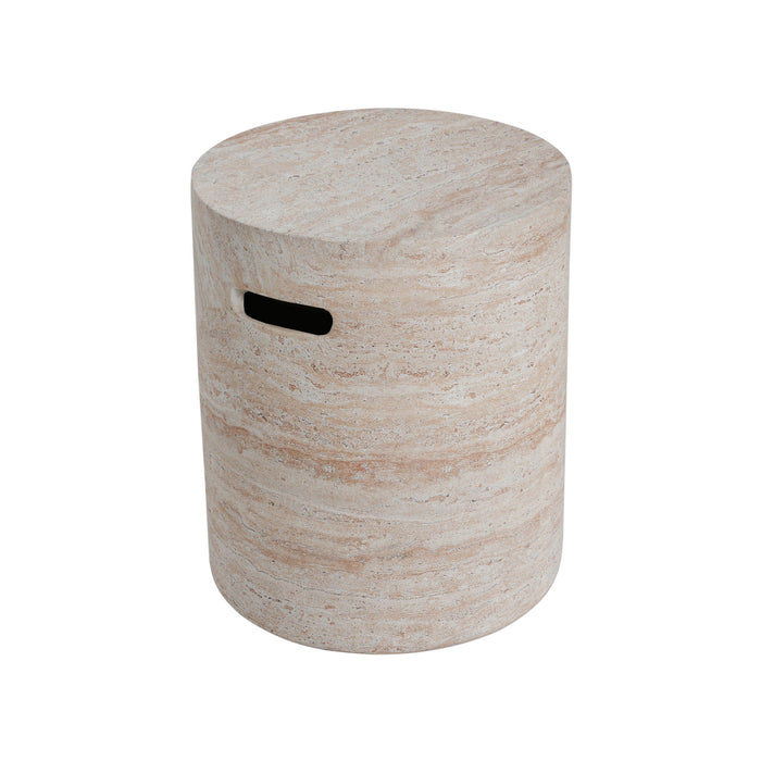Modern Concrete Side Table With Travertine, Indoor / Outdoor Use - Beige