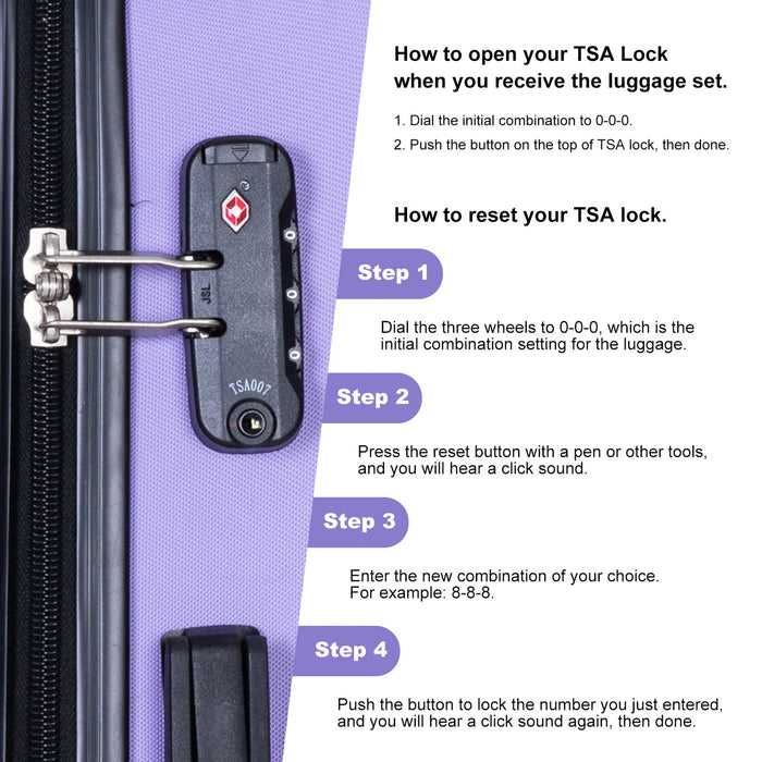 Luggage 4 Piece Lightweight Suitcase With Rotating Wheels With Tsa Lock,