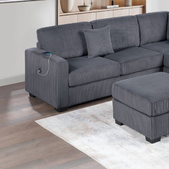 Upholstered L - Shaped 4 Piece Sectional Set With USB, Cocktail Ottoman