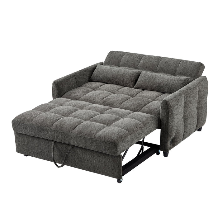 Loveseat Sofa Pull-Out Bed With Adjustable Backrest, 3 USB Ports And 2 Lumbar Pillows For Living Room