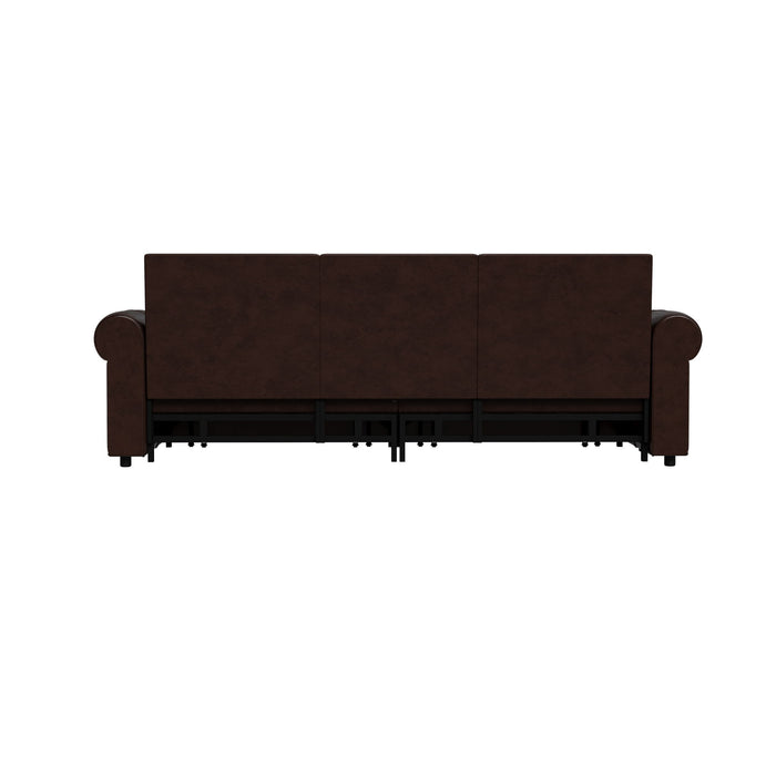 3 In 1 Convertible Sleeper Sofa With Nailhead Trim & Rolled Arm