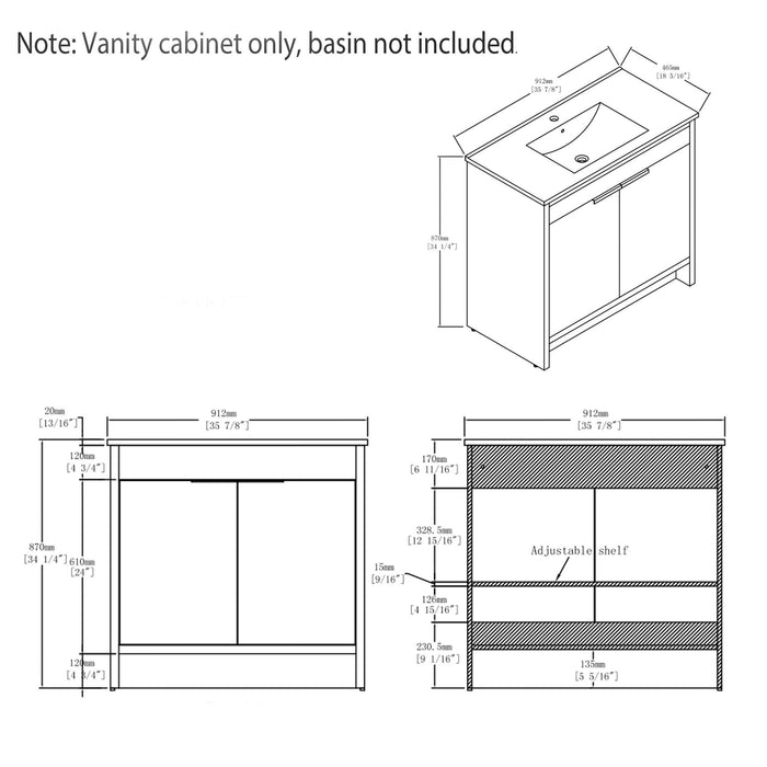 Freestanding Bathroom Vanity Cabinet With Soft Close Doors, Cabinet Only