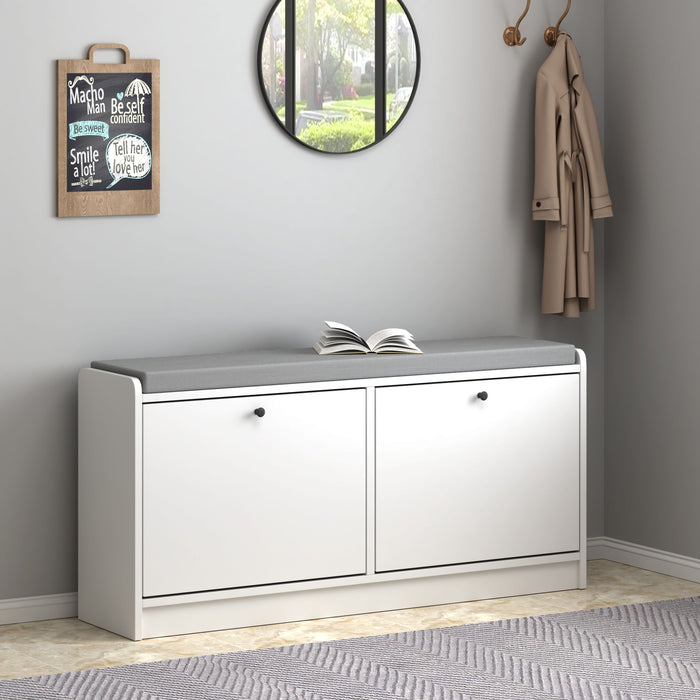 Shoe Storage Bench With Cushion, Entryway Organizer Cabinet For Hallway - White