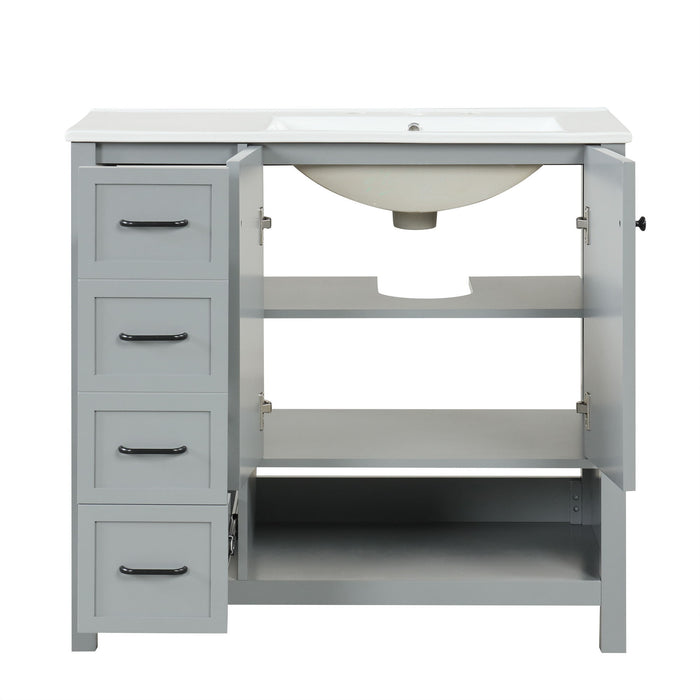Bathroom Vanity With Sink Top, Bathroom Vanity Cabinet With 2 Doors And 2 Drawers, Open Shelf