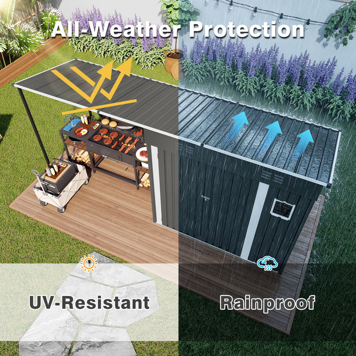 Lean To Shed With Open Sided Pergola, Outdoor Storage Shed & Attached Hardtop Gazebo Combo - Gray