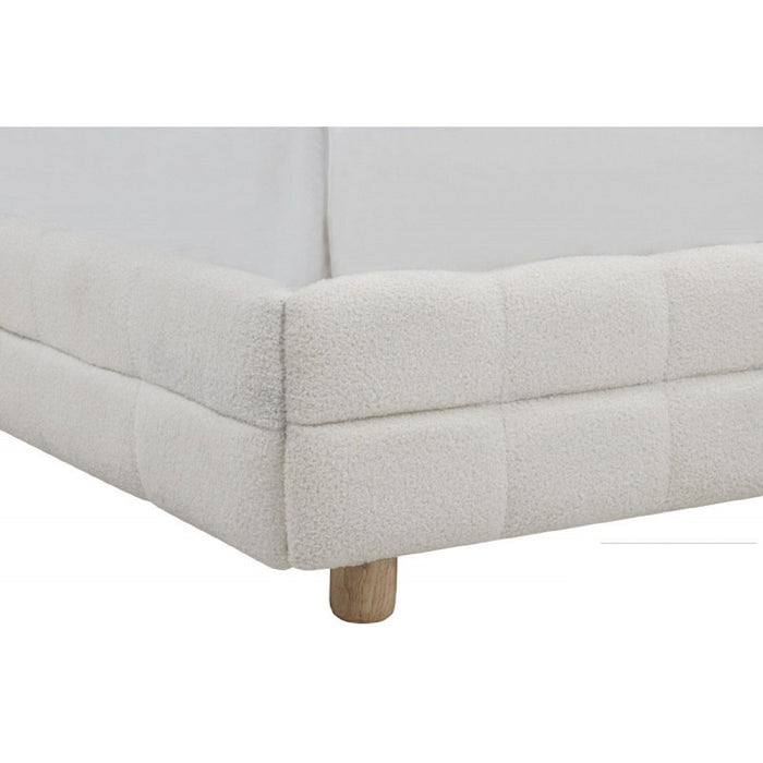 Modern Platform Bed With Upholstered Grid-Patterned Headboard