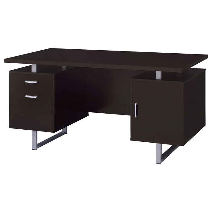 2 Drawer Floating Top Office Desk, Storage Features - Cappuccino
