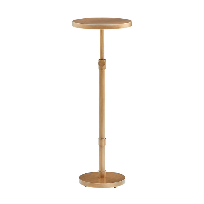 Morven - Adjustable Height Accent Table With Round Metal Top And Pedestal Base - Antique Brass
