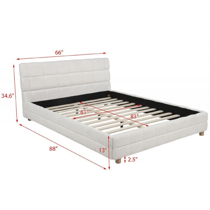 Modern Platform Bed With Upholstered Grid-Patterned Headboard