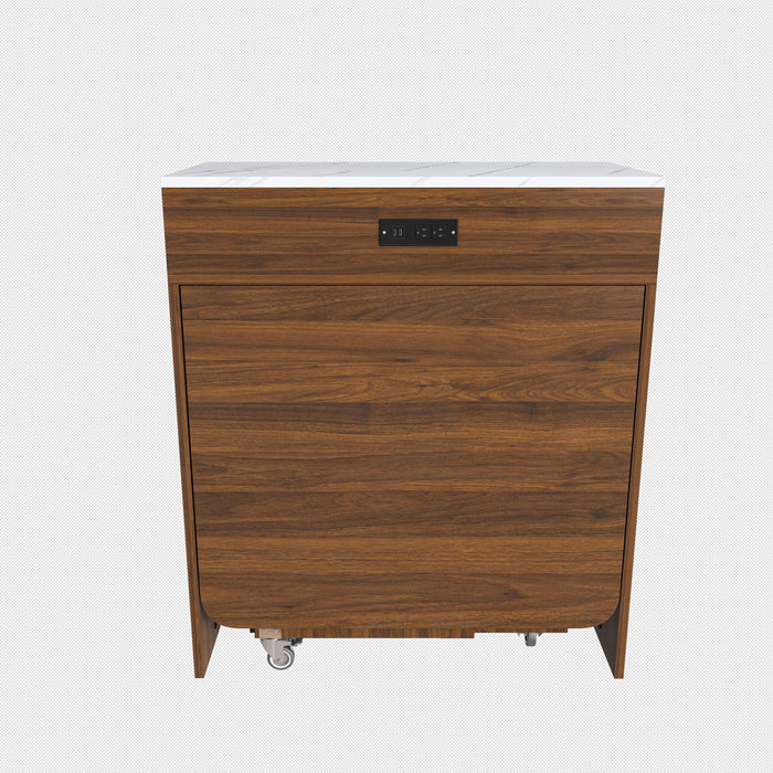 Extendable Dining Table With Power Socket, Lockable Casters, Storage Cabinet, Pull Out Kitchen Island - Natural Walnut