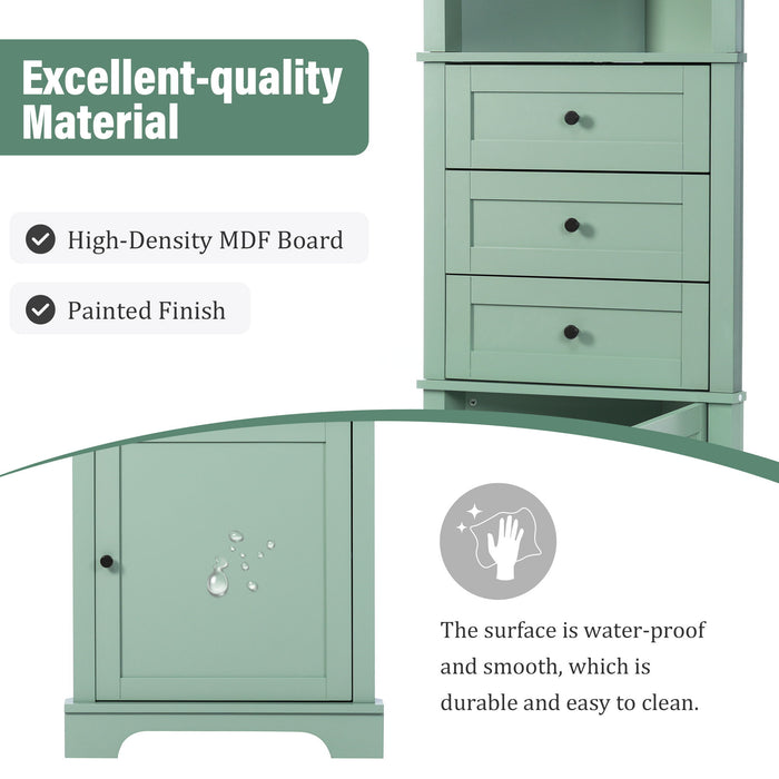 Tall Storage Cabinet With 3 Drawers And Adjustable Shelves For Bathroom